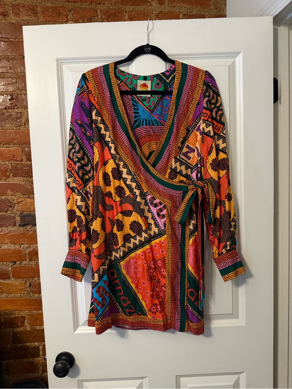 FARM Rio Multicolor Wrap Mini Dress in Orange, Pink, Green & Purple
